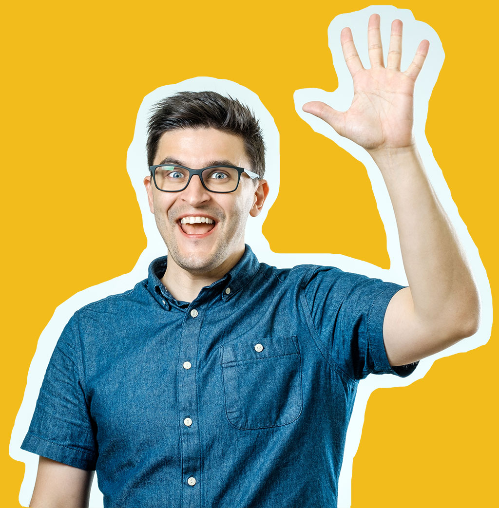 man waving hello